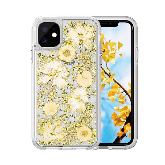 Dried Flower Bling Gold Foil Clear Case Cover for iPhone 11 (6.1'')