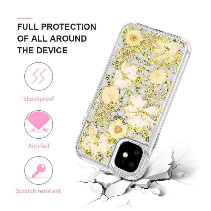 Dried Flower Bling Gold Foil Clear Case Cover for iPhone 11 (6.1'')