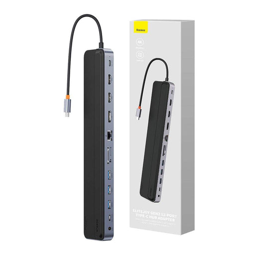 Baseus EliteJoy Gen2 12-Port Type-C HUB Adapter (Type-C to HDMI*2+USB3.0*3+PD*1+DP*1+SD/TF*1+RJ45*1+Type-C Data*1+3.5mm*1)-Dark Gray - JPC MOBILE ACCESSORIES