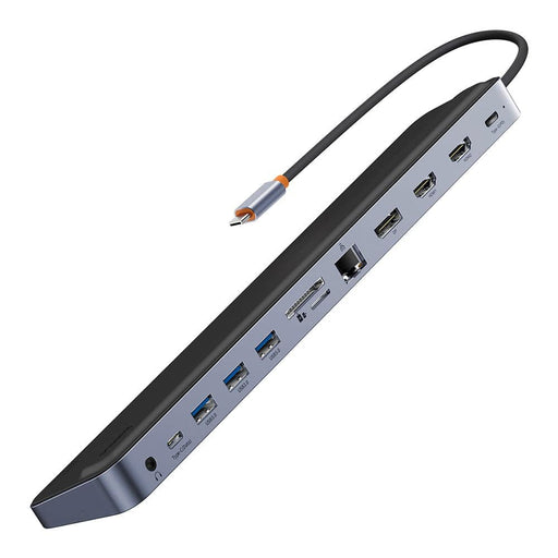Baseus EliteJoy Gen2 12-Port Type-C HUB Adapter (Type-C to HDMI*2+USB3.0*3+PD*1+DP*1+SD/TF*1+RJ45*1+Type-C Data*1+3.5mm*1)-Dark Gray - JPC MOBILE ACCESSORIES