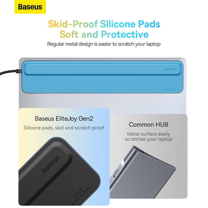 Baseus EliteJoy Gen2 12-Port Type-C HUB Adapter (Type-C to HDMI*2+USB3.0*3+PD*1+DP*1+SD/TF*1+RJ45*1+Type-C Data*1+3.5mm*1)-Dark Gray - JPC MOBILE ACCESSORIES