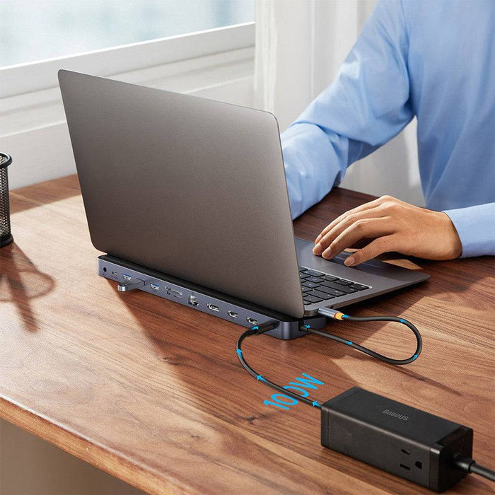 Baseus EliteJoy Gen2 12-Port Type-C HUB Adapter (Type-C to HDMI*2+USB3.0*3+PD*1+DP*1+SD/TF*1+RJ45*1+Type-C Data*1+3.5mm*1)-Dark Gray - JPC MOBILE ACCESSORIES