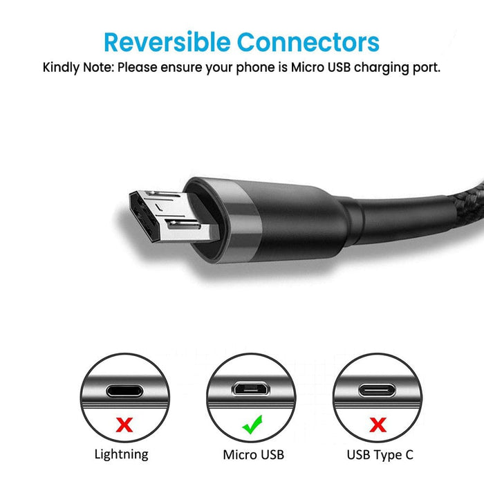 iQuick Braided Double-Side Insertion Micro USB to USB-A Fast Charging Cable | 1M | 2A High-Speed Data Transfer - JPC MOBILE ACCESSORIES