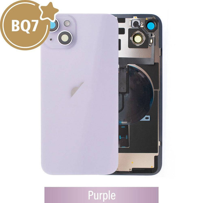 1️⃣ BQ7 Rear Cover Glass with Back Panel Frame for iPhone 14 Plus - Purple | OEM Back Glass Replacement