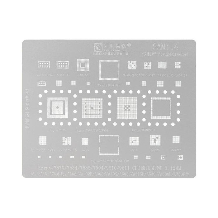 AMAOE BGA Reballing Stencil With CPU Position SAM14 for Samsung Galaxy A10-A70 Series etc