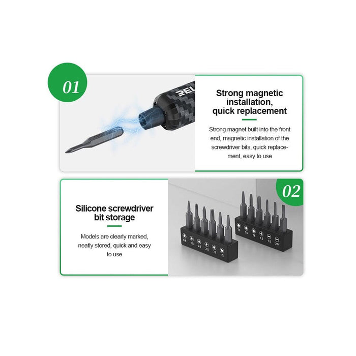 RELIFE E1 Carbon Fiber Electric Screwdriver Set – 12 Precision Bits, LED Lights & Type - C Charging | Compact & Rechargeable Tool for Electronics Repair - JPC MOBILE ACCESSORIES