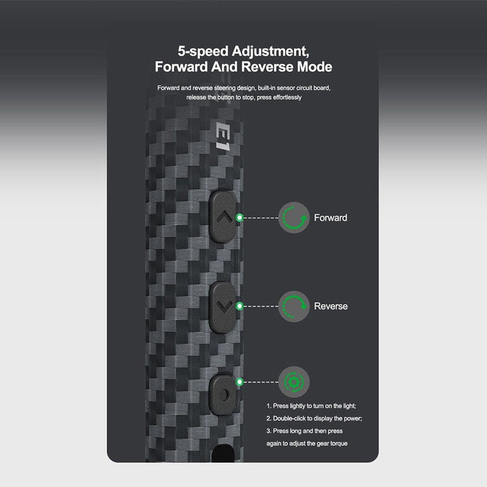 RELIFE E1 Carbon Fiber Electric Screwdriver Set – 12 Precision Bits, LED Lights & Type - C Charging | Compact & Rechargeable Tool for Electronics Repair - JPC MOBILE ACCESSORIES