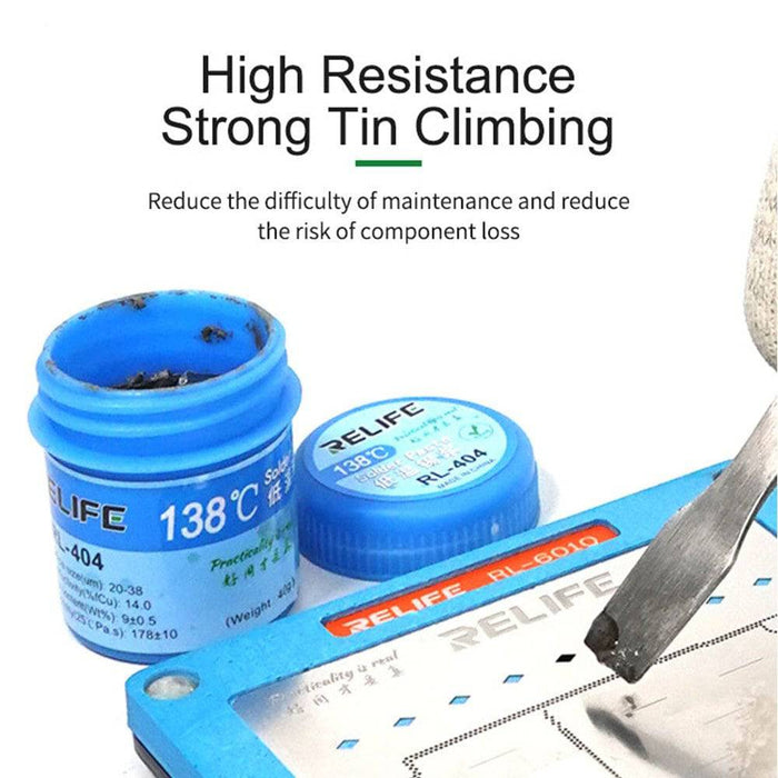 RELIFE RL-404 138℃ Low Temperature Solder Paste | Lead-Free & High Precision for PCB Repair - JPC MOBILE ACCESSORIES