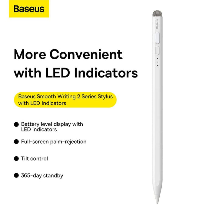 Baseus Smooth Writing 2 Series Stylus with LED Indicators SXBC060302-White - JPC MOBILE ACCESSORIES