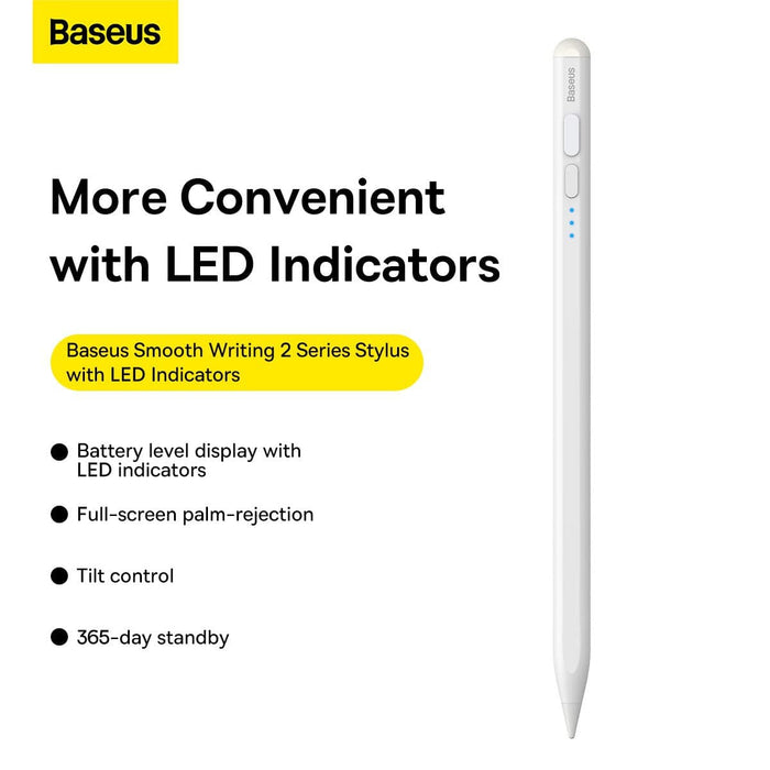 Baseus Smooth Writing 2 Series Stylus with LED Indicators-White - JPC MOBILE ACCESSORIES