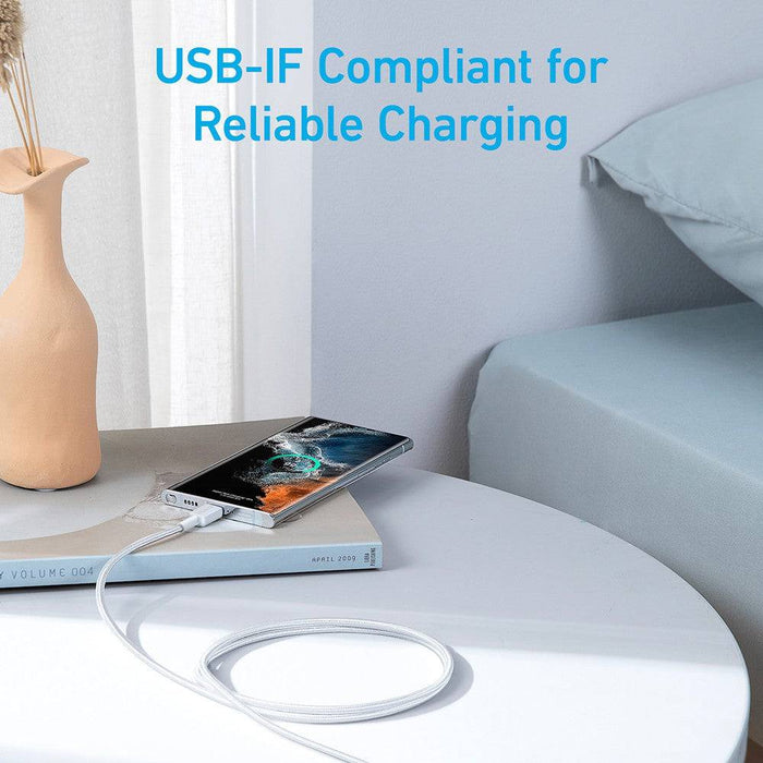 Anker 322 USB-C to USB-C Cable Compatible for iPhone 15 Series-White (3ft Braided) (A81F5H21) - JPC MOBILE ACCESSORIES