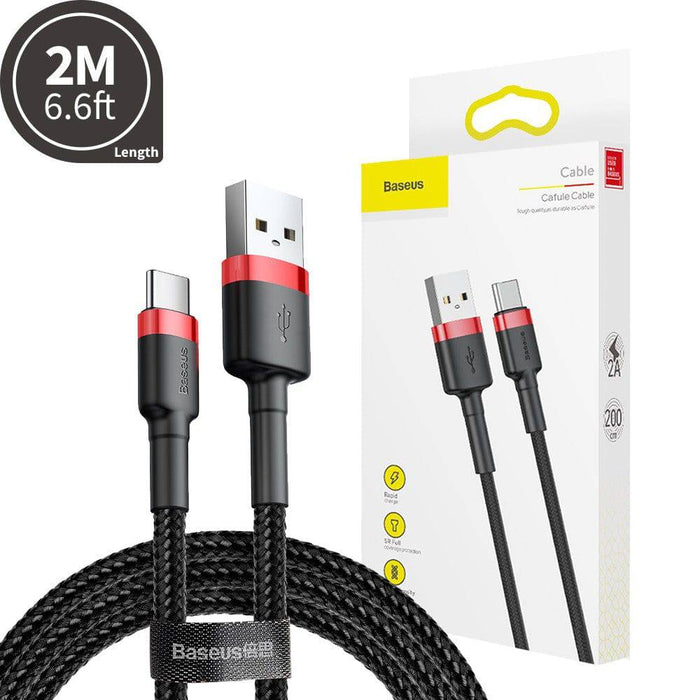 Baseus Cafule Fast Charge Type-C USB Data Charging Cable 2A 2M Compatible for iPhone 15 Series - JPC MOBILE ACCESSORIES