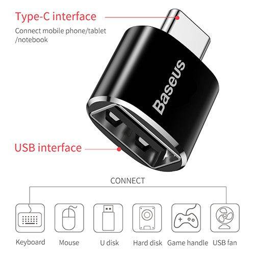 Baseus Mini USB Female to Type-C Male Adapter Converter Black - JPC MOBILE ACCESSORIES