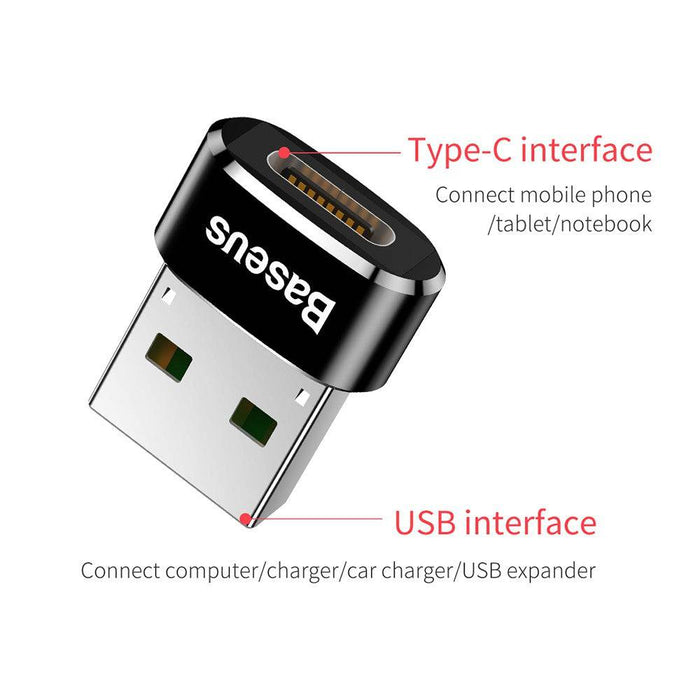 Baseus Mini Type-C Female to USB Male Adapter Converter Black - JPC MOBILE ACCESSORIES