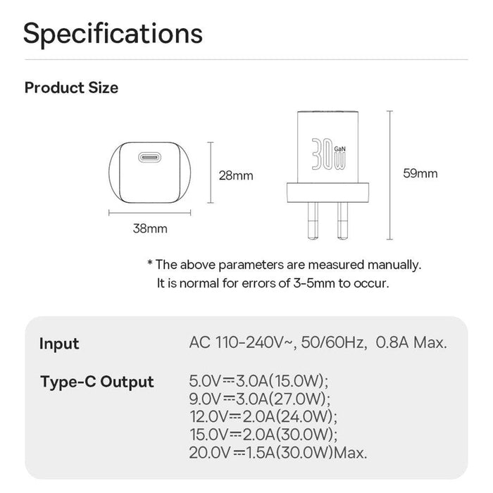 Baseus GaN5 Mini Fast Charger 1C 30W - Moon White - JPC MOBILE ACCESSORIES