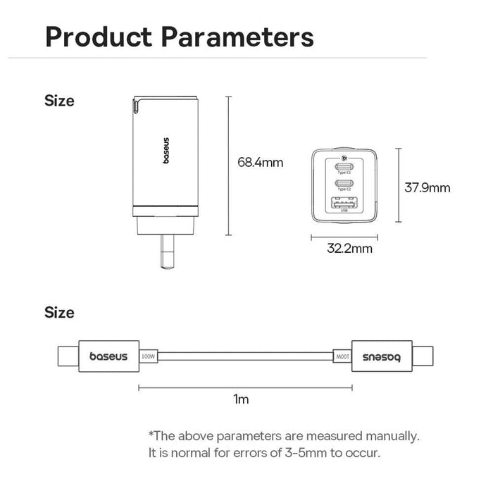 Baseus GaN5 Pro Fast Charger 2xUSB-C 1xUSB 65W - Moon White - JPC MOBILE ACCESSORIES