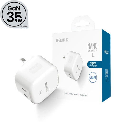 iQuick NANO Energy 1 35W USB-C Dual Ports Charging Adapter – White | Compact & Fast GaN Charger - JPC MOBILE ACCESSORIES