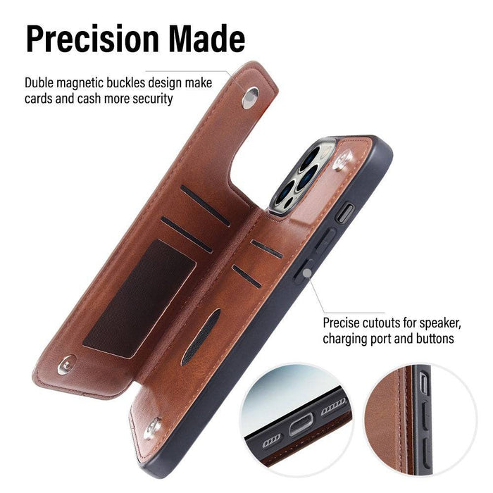 Hanman Back Flip Leather Wallet Shockproof Cover Case for iPhone 15 Pro