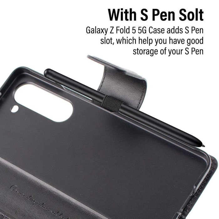 Hanman PU Flip Leather Wallet Cover Case for Samsung Galaxy Z Fold 5