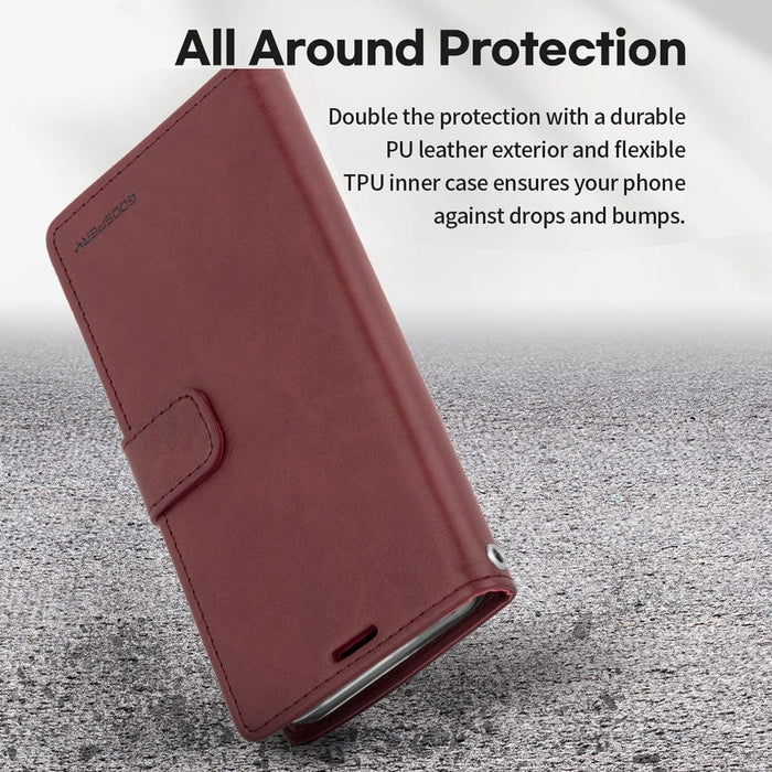 Durable Leather iPhone 16 Case with Magnetic Clasp and Precise Cutouts.