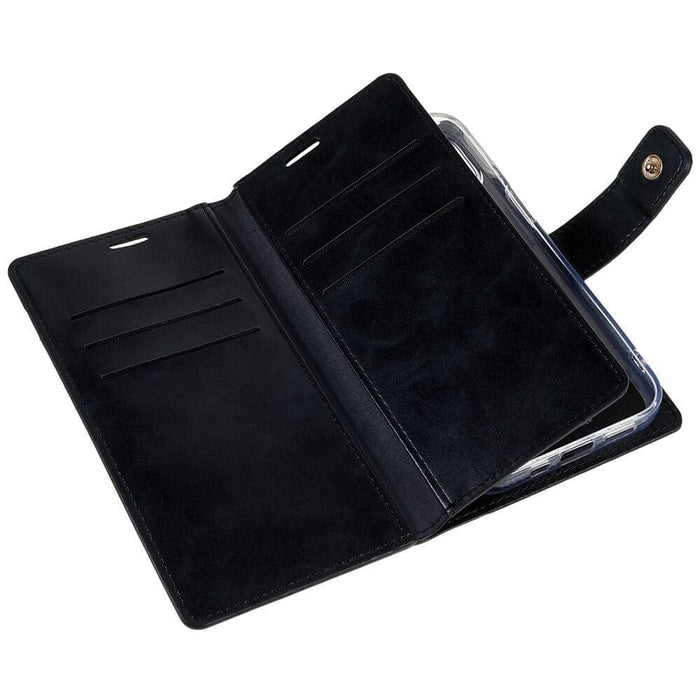 Durable Diary iPhone 16 Case with Detachable Wallet and Snap-On Fastener.