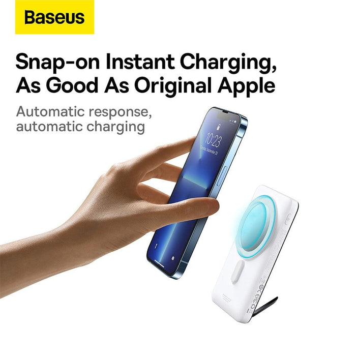 Baseus Magnetic Bracket Power Bank with USB Type-C and USB-A ports.