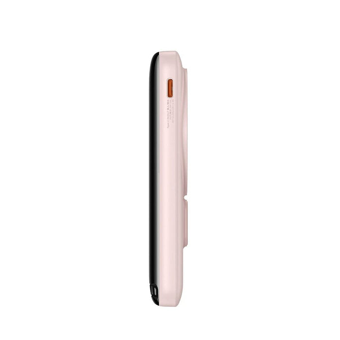 Close-up of Baseus Magnetic Bracket Power Bank showing USB-C input and output port.