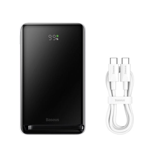 Baseus Power Bank with built-in LED screen showing battery status.