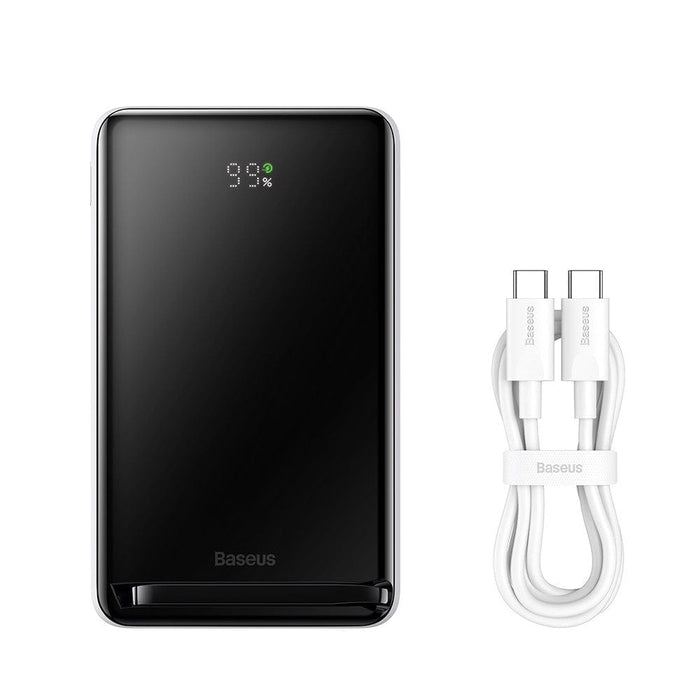 Baseus Power Bank with built-in LED screen showing battery status.