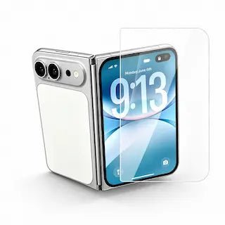 Tempered glass screen protector aligned with an iPhone Duo display
