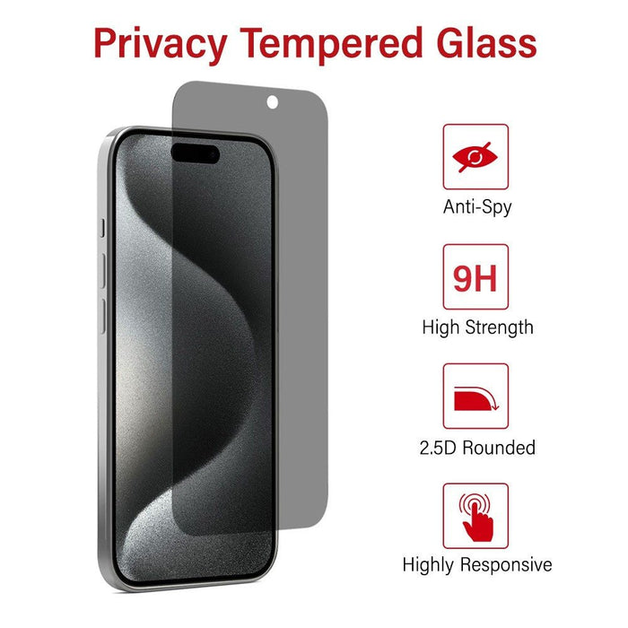 iPhone 16 Pro Max privacy screen protector transparency comparison showing 63 percent light transmission maintaining bright clear display quality with 9H hardness protection and anti-spy privacy filtering technology
