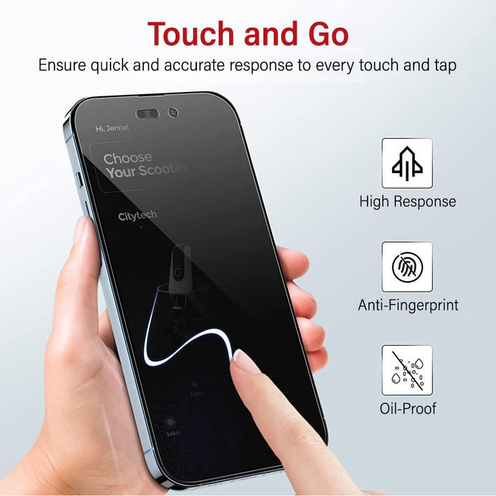 Kinglas privacy screen protector complete installation kit showing Korean Century Chemical privacy glue, microfiber cleaning cloth, alcohol swab, anti-static dust removal tape for bubble-free professional installation on iPhone