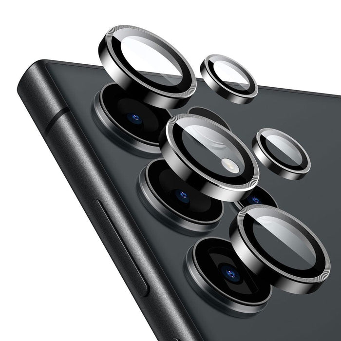 Close-up detail of premium aluminum alloy metal ring with delicate 3D texture reflecting beautiful luster under light on Kinglas Camera Lens Protector