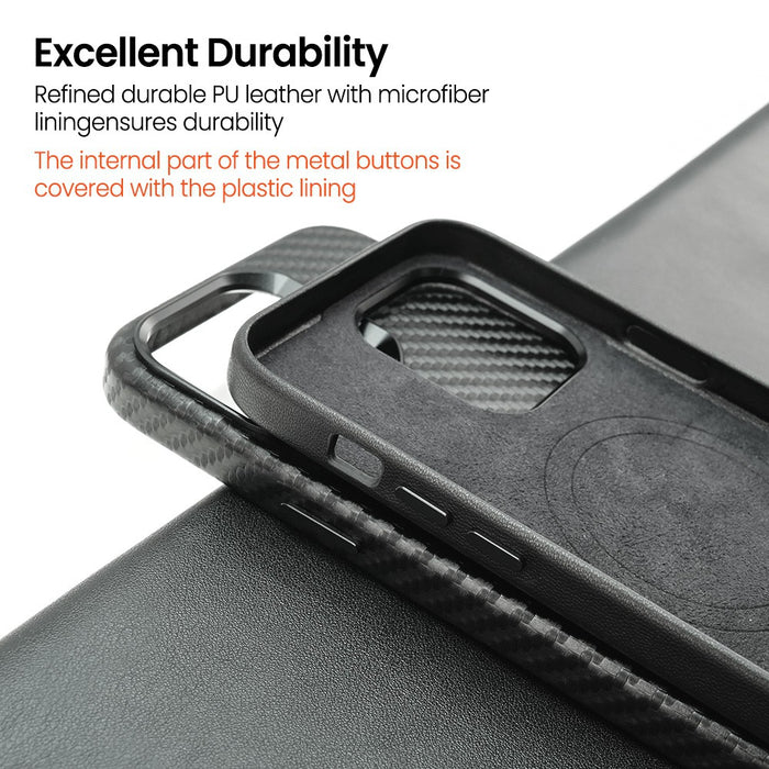 REDEFINE Metal Camera Lens PU Leather Magnetic Case for iPhone 15 Pro