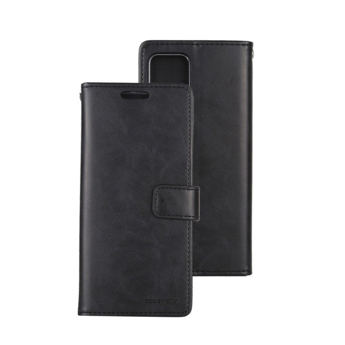 Mercury Blue Moon Galaxy S25 Plus diary case in executive black showing dual pocket business storage system