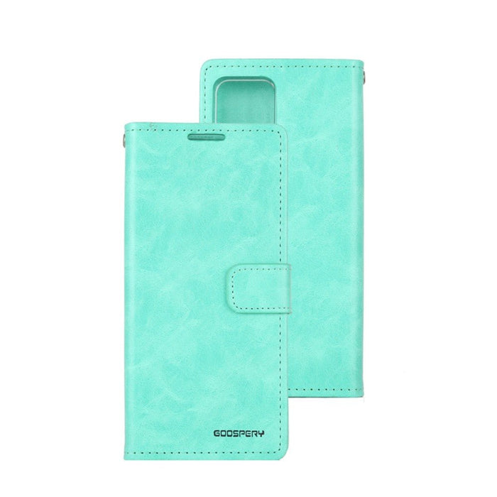 Mercury Blue Moon Galaxy S25 case in fresh mint showing complete protection with flexible jelly interior