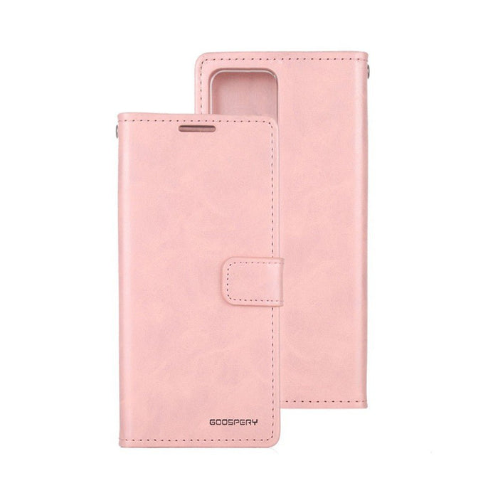 Mercury Blue Moon Galaxy S25 diary case in rose gold showing elegant luxury finish and secure storage