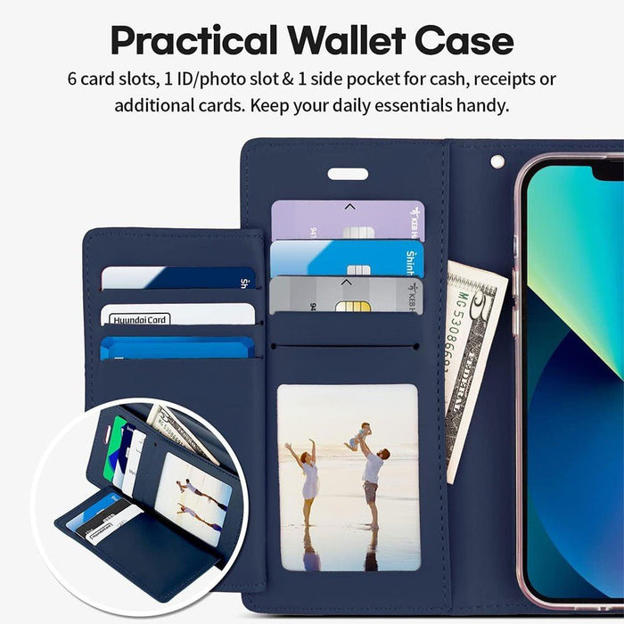 Mercury Goospery Rich Diary Case iPhone 14 Wallet Flip Folio Leather Card Holder 9 Colours Wallet Case JPC MOBILE ACCESSORIES