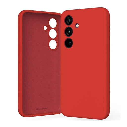 Mercury Galaxy S25 case in bold red showing three layer impact protection system and raised edges