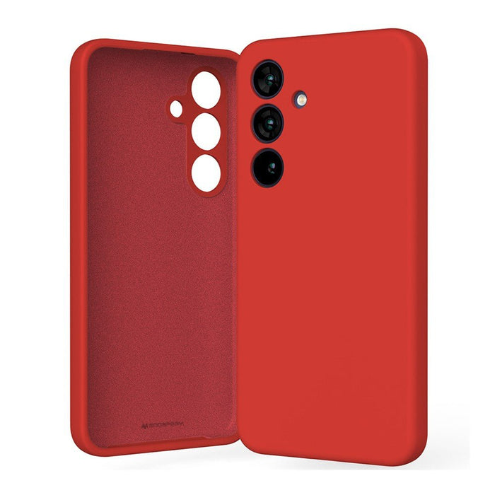 Mercury Galaxy S25 case in bold red showing three layer impact protection system and raised edges