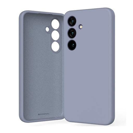 Mercury Galaxy S25 silicone case in sophisticated grey displaying soft microfiber lining interior cushion