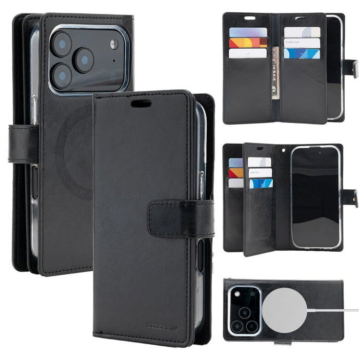 Black Mercury Mansoor magnetic wallet case for iPhone 17 Pro Max / 18 Pro Max, showing card slots and charging ring