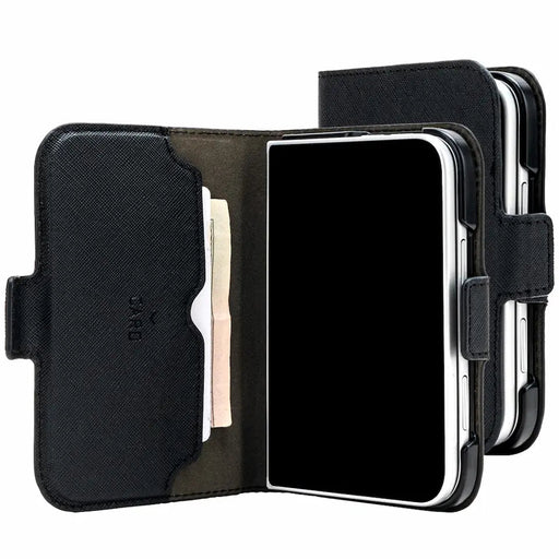 Mercury Premium Wallet Case for iPhone Duo in black, front and rear view