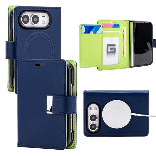 Mercury Rich Diary magnetic ring case for iPhone Duo in Navy