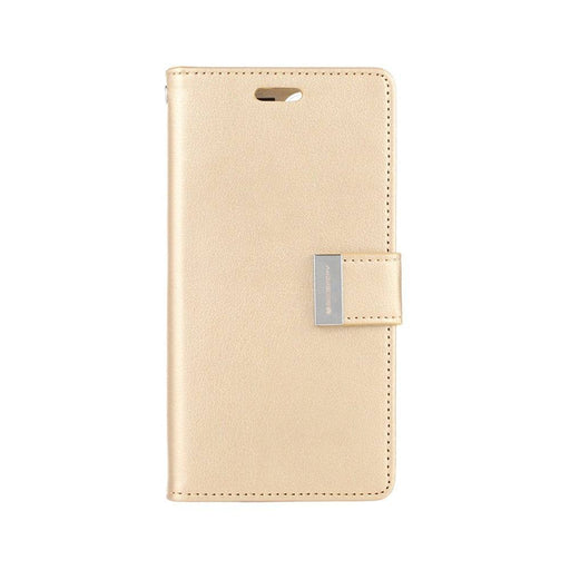 Mercury Rich Diary Case iPhone 15 Gold Elegant Leather Texture Magnetic Clasp Closure