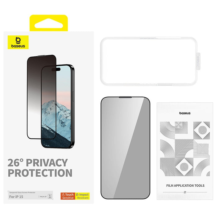 Baseus Diamond Series Full-Coverage Privacy Protection Tempered Glass Screen Protector for iPhone 15