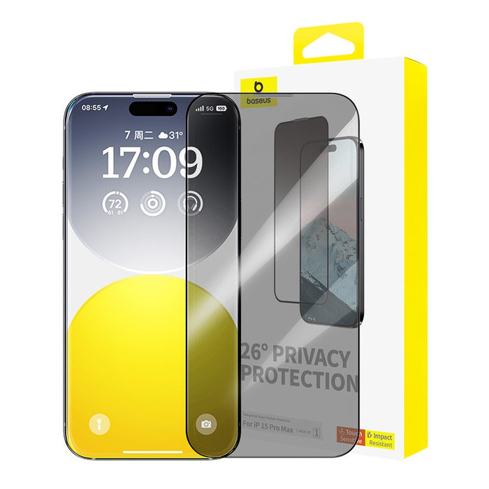 Baseus Diamond Series Full-Coverage Privacy Protection Tempered Glass Screen Protector for iPhone 15 Pro Max
