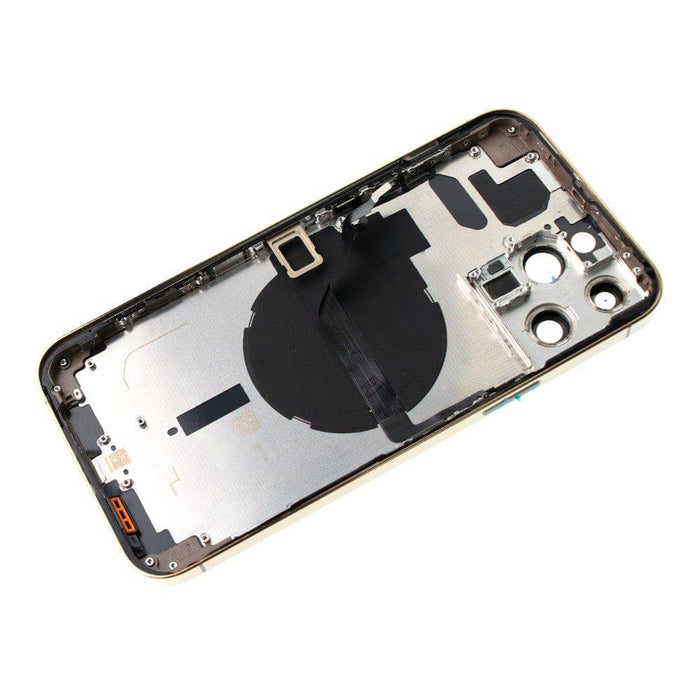 Professional iPhone 13 Pro Max Gold back glass replacement part with pre-installed camera lens frame and SIM tray