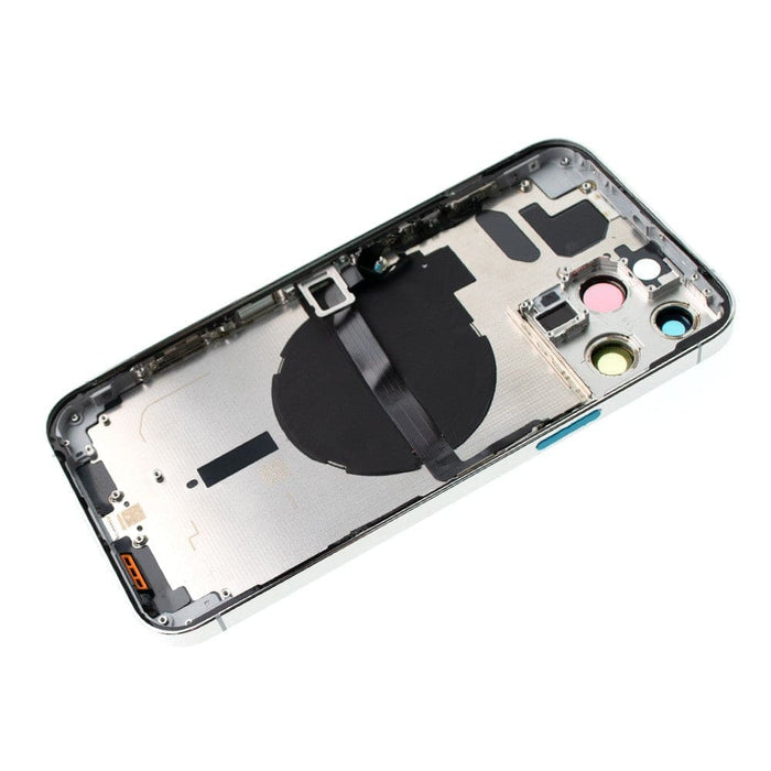 Professional iPhone 13 Pro Max white back glass replacement part with pre-installed camera lens frame and SIM tray