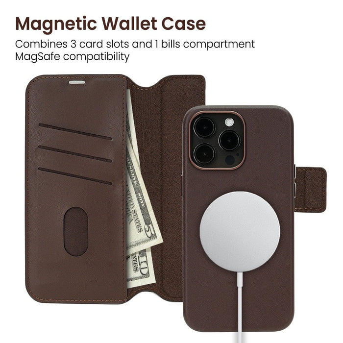 REDEFINE Folio Urbain Leather Detachable Wallet Magnetic Case for iPhone 15 Pro